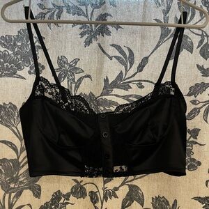 SHEIN Brand Black Lace Trim Button Up Bralette - Size Women’s Small